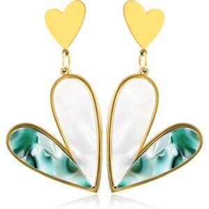 Green Heart Dangle Hoops Statement Vintage Long Summer Earring for Women Jewelry